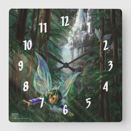 Fairy Castle Forest Quadratische Wanduhr (Vorderseite)