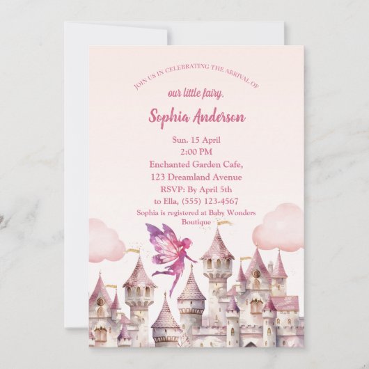 Fairy Castle Girl Baby Dusche Einladungskarte Einladung (Vorderseite)