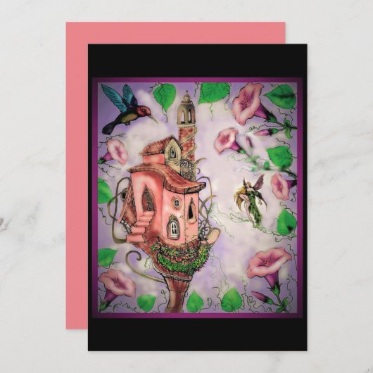 Fairy Castle mit Hummingbird Dankeskarte (Vorne/Hinten)