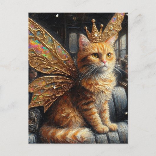 Fairy Cat Sits in einem Vintagen Zug Postkarte (Vorderseite)