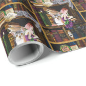 Fairy Cats Books Library Fantasy Geschenkpapier (Rolleneckpunkt)