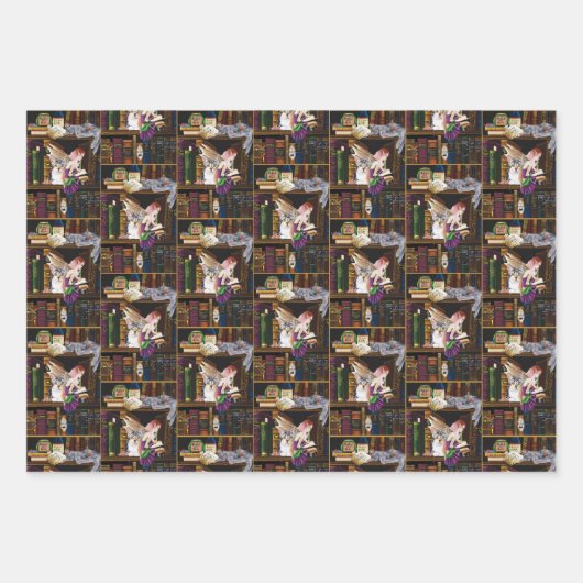 Fairy Cats Books Library Fantasy Geschenkpapier Set (Vorderseite 3)