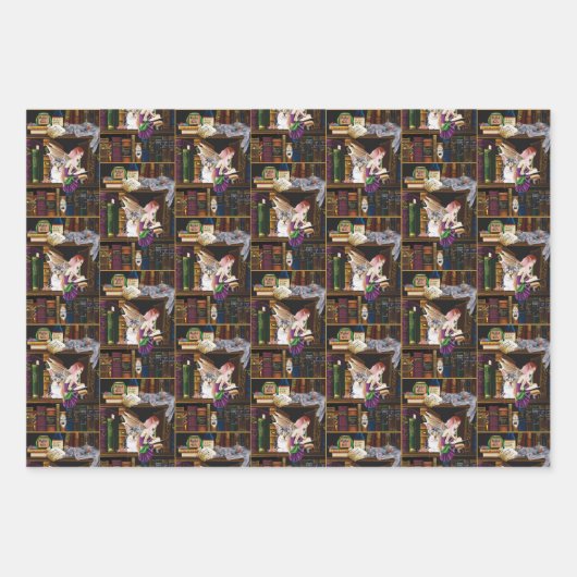 Fairy Cats Books Library Fantasy Geschenkpapier Set (Vorderseite 2)