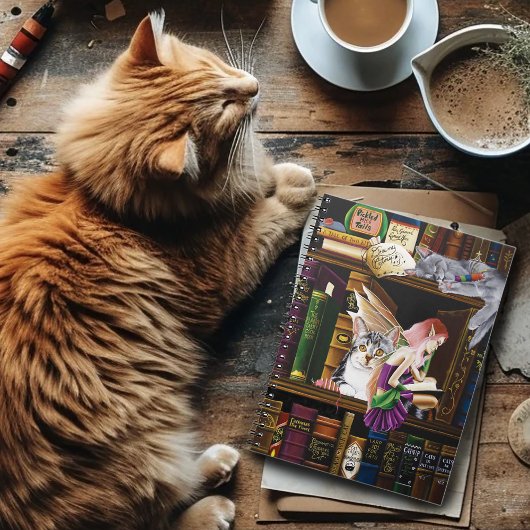 Fairy Cats Books Library Fantasy Notizblock