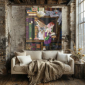 Fairy Cats Books Library Fantasy Wandteppich