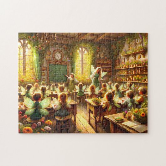 Fairy Classroom Whimsical Schoolhouse Scene Puzzle (Horizontal)