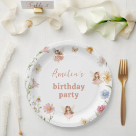 Fairy Colorful Widflower Girls 1st Birthday Pappteller
