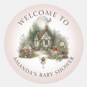 Fairy Cottagecore Floral Hütte Baby Girl Dusche Runder Aufkleber