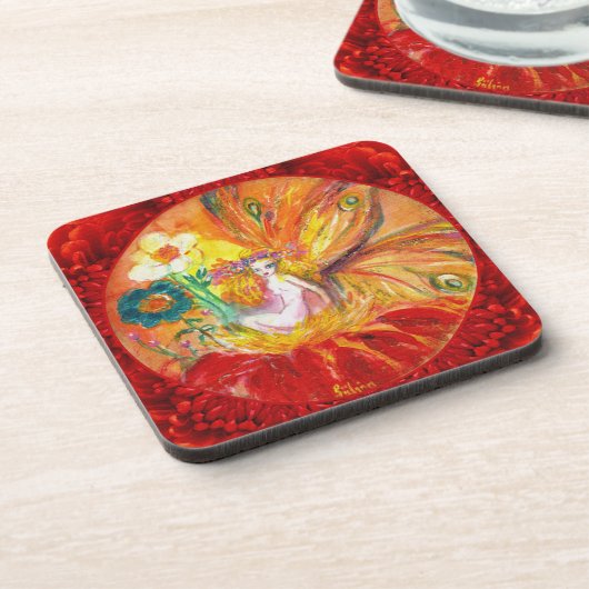 FAIRY DER BLUME Red Yellow Fantasy Getränkeuntersetzer (Linke Seite)