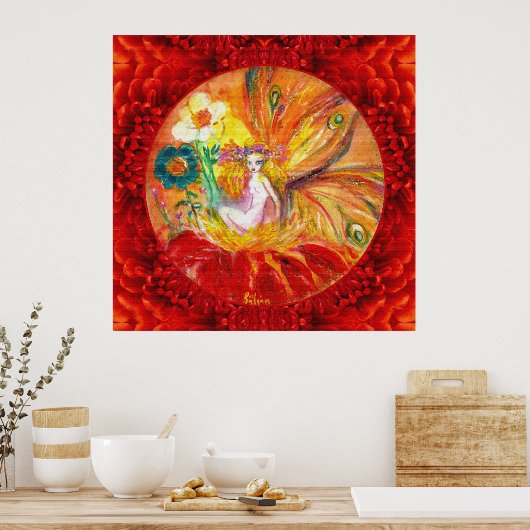 FAIRY DER BLUME, Red Yellow Fantasy Poster (Küche)