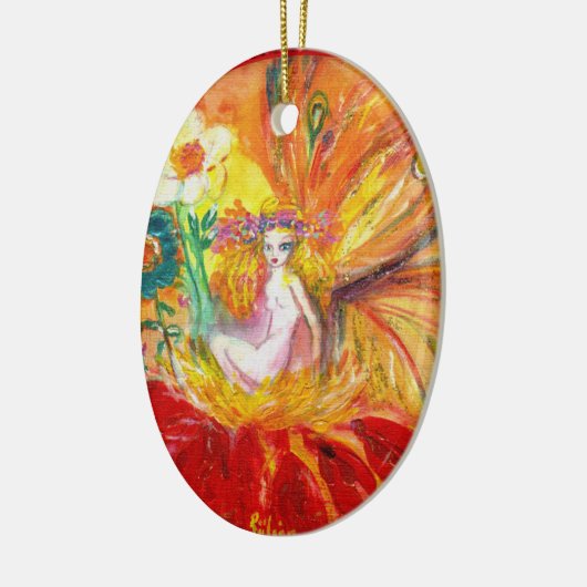 FAIRY DER BLUME Vibrant Red Ruby Keramik Ornament (Links)