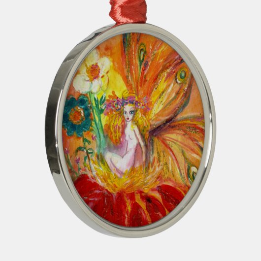 FAIRY DER BLUME Vibrant Red Ruby Silbernes Ornament (Rechts)