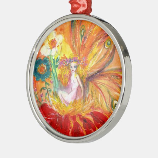 FAIRY DER BLUME Vibrant Red Ruby Silbernes Ornament (Links)