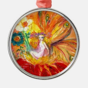 FAIRY DER BLUME Vibrant Red Ruby Silbernes Ornament