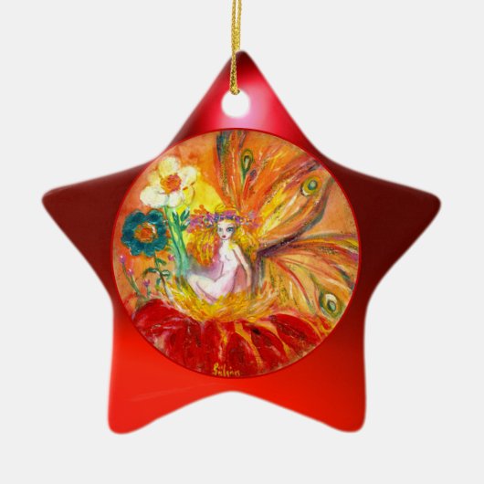 FAIRY DER BLUME Vibrant Red Ruby Star Keramik Ornament (Vorne)