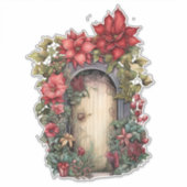 Fairy Door mit roten Blume Holztür Aufkleber (Vorderseite)