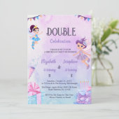 Fairy Double Birthday Party For Girls Einladung (Stehend Vorderseite)
