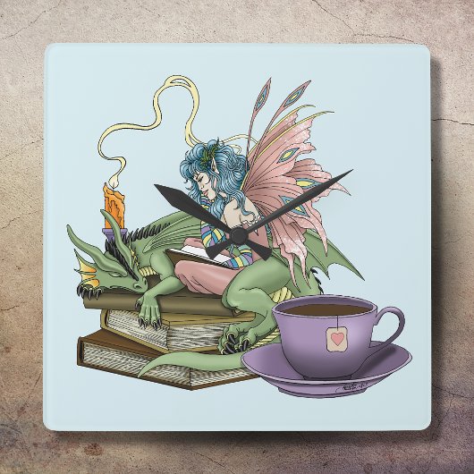 Fairy Dragon Books Tea Friendship  Quadratische Wanduhr