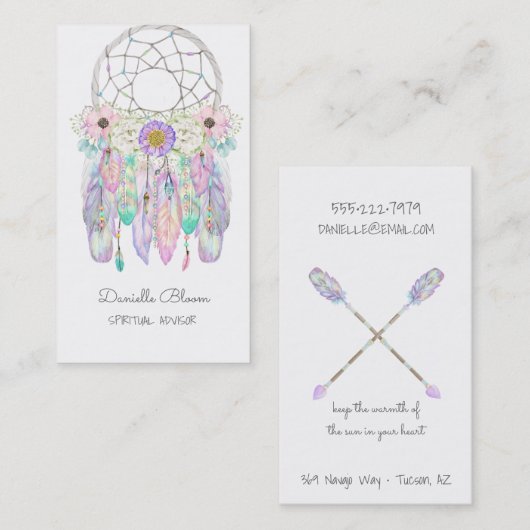Fairy Dream Catcher Boho Arrows Feathers Business Visitenkarte (Vorne/Hinten)