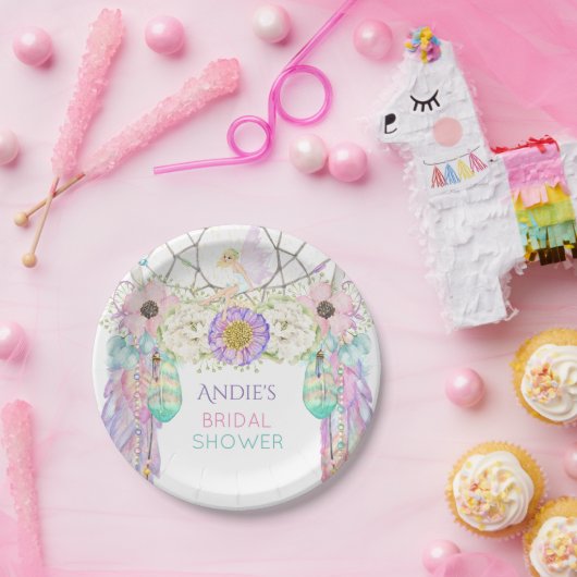 Fairy Dream Catcher Boho Feathers Crystals Pappteller (Party)