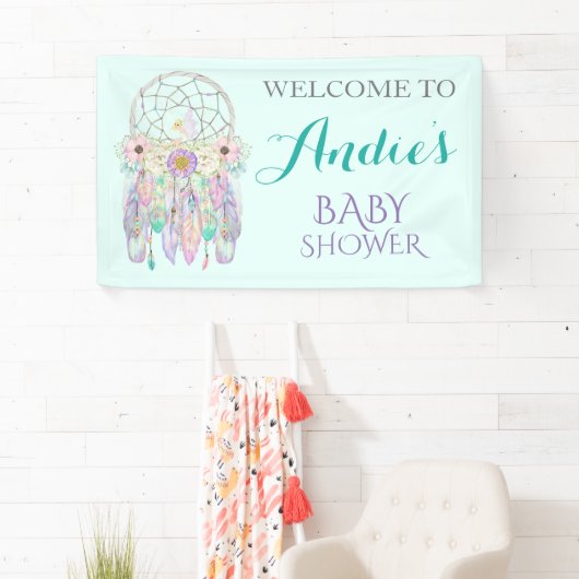 Fairy Dream Catcher Boho Feathers Pastels Banner (Insitu)