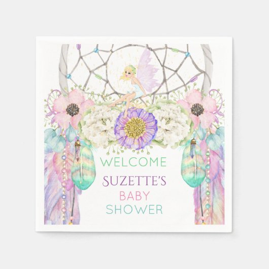 Fairy Dream Catcher Feather Lavender Pink Minze Serviette (Vorderseite)