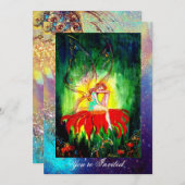 FAIRY DREAMING AUF EINER ROTEN BLUME blau gelb, gr Einladung (Vorne/Hinten)
