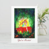 FAIRY DREAMING AUF EINER ROTEN BLUME gelb grün Einladung (Stehend Vorderseite)