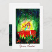 FAIRY DREAMING AUF EINER ROTEN BLUME gelb grün Einladung (Vorne/Hinten)