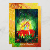 FAIRY DREAMING AUF EINER ROTEN BLUME gelb grün Einladung (Vorne/Hinten)