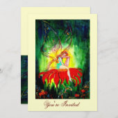 FAIRY DREAMING AUF EINER ROTEN BLUME goldgelb grün Einladung (Vorne/Hinten)