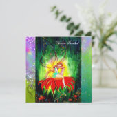 FAIRY DREAMING AUF EINER ROTEN BLUME lila gelb, gr Einladung (Stehend Vorderseite)
