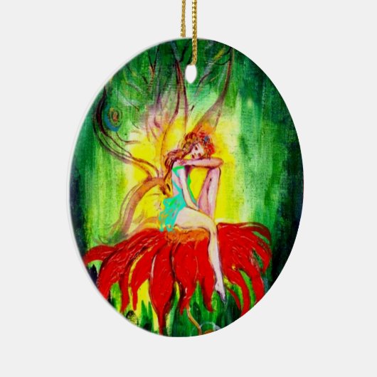 FAIRY DREAMING AUF EINER ROTEN BLUME, VIBRANT RUBY KERAMIKORNAMENT (Rechts)