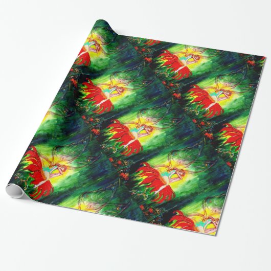 FAIRY DREAMING ON RED BLUME Green Yellow Fantasy Geschenkpapier (Ungerollt)