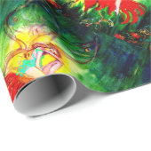 FAIRY DREAMING ON RED BLUME Green Yellow Fantasy Geschenkpapier (Rolleneckpunkt)