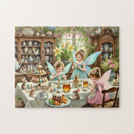 Fairy Easter Kitchen Whimsical Tea Party Scene Puzzle (Horizontal)