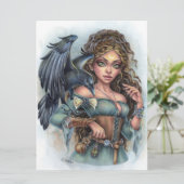 Fairy Elf Fantasy Raven Woman Art Card (Stehend Vorderseite)