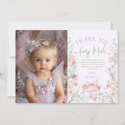 Fairy Enchanted Birthday Photo Thank you card Einladung (Vorderseite)