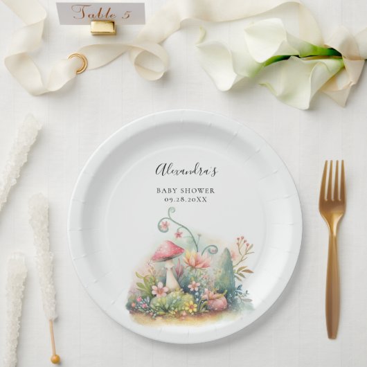 Fairy Enchanted Garden Mushroom Baby Girl Shower Pappteller (Hochzeit)
