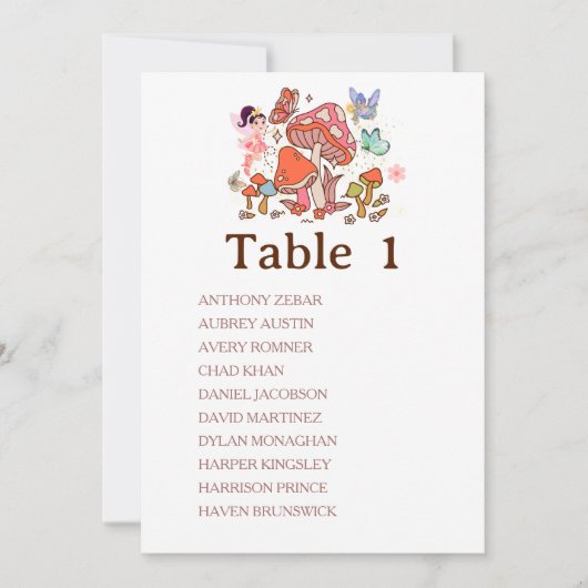 Fairy Enchanted Mashroom Tischnummer Chart (Vorderseite)