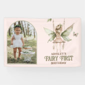 Fairy Erstes Personalisiertes Foto Rosa 1. Geburts Banner (Horizontal)