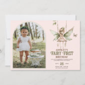 Fairy Erstes Personalisiertes Foto Rosa 1. Geburts Einladung (Vorderseite)
