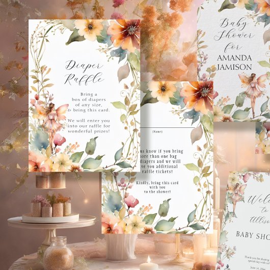 Fairy Fall Floral Daisy Baby Girl Diaper Raffle Begleitkarte