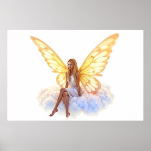Fairy Fantasy blonde Girl Cloud sitzt magisch Poster