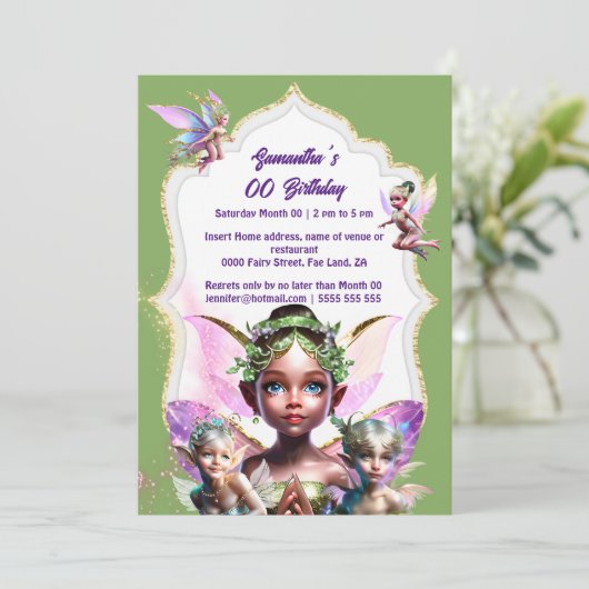 Fairy Fantasy whimsical pixie Prinzessin grün mädc Einladung (Stehend Vorderseite)