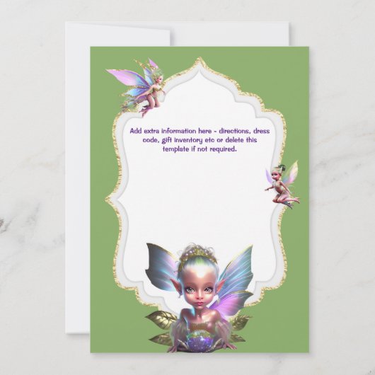 Fairy Fantasy whimsical pixie Prinzessin grün mädc Einladung (Rückseite)