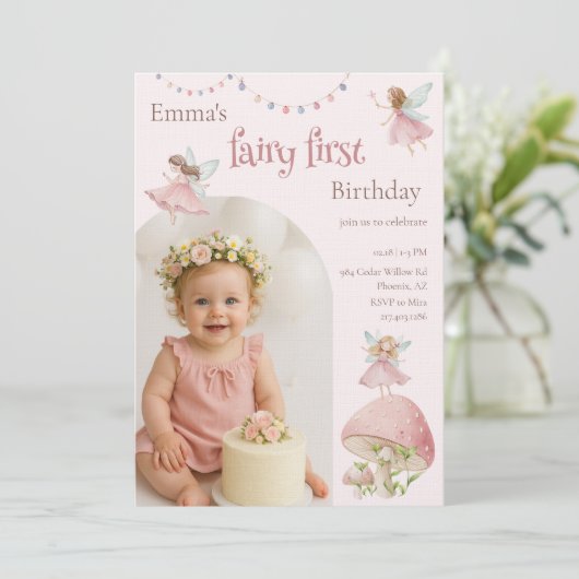 Fairy First 1st Birthday Enchanted Magical Einladung (Stehend Vorderseite)