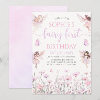 Fairy First 1st Birthday Party Invitation Einladung