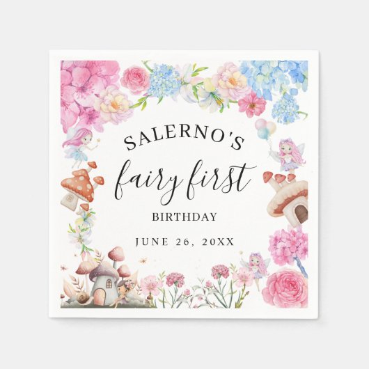 Fairy First Birthday 1. Geburtstag Papier Napkin Serviette (Vorderseite)