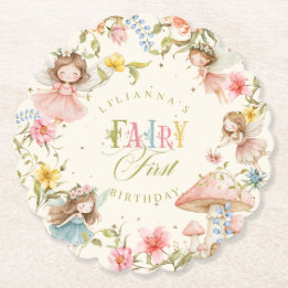 Fairy First Birthday Colorful Bright Wildflower Untersetzer